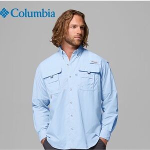Columbia PFG Omnishade Men's L Vented Fishing Shirt Long Sleeve Blue